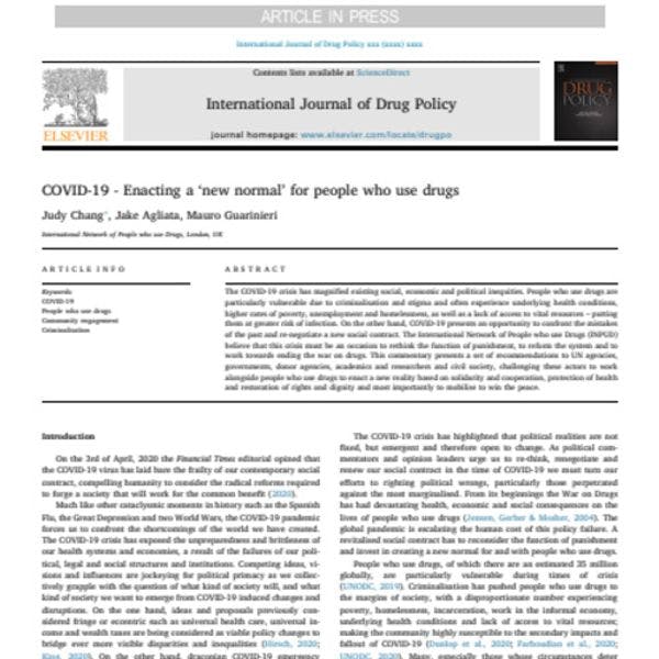 COVID-19 - Promulgar una 'nueva normalidad' para las personas que usan drogas