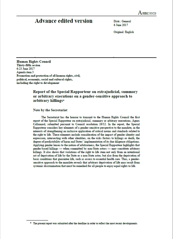 Informe del Relator Especial sobre las ejecuciones extrajudiciales, sumarias o arbitrarias