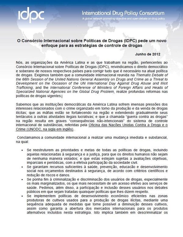 O IDPC pede um novo enfoque para as estratégias de controle de drogas