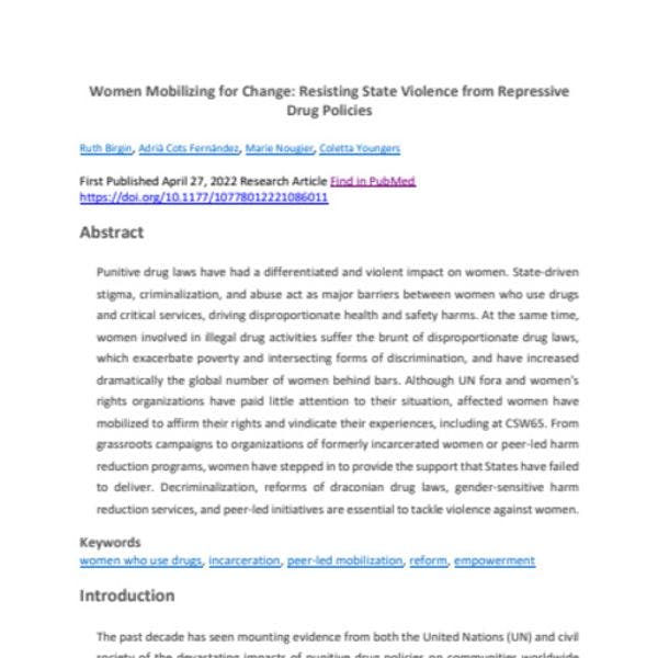Les femmes se mobilisent pour le changement : Résister à la violence exercée par l’état en raison des politiques répressives en matière de drogues
