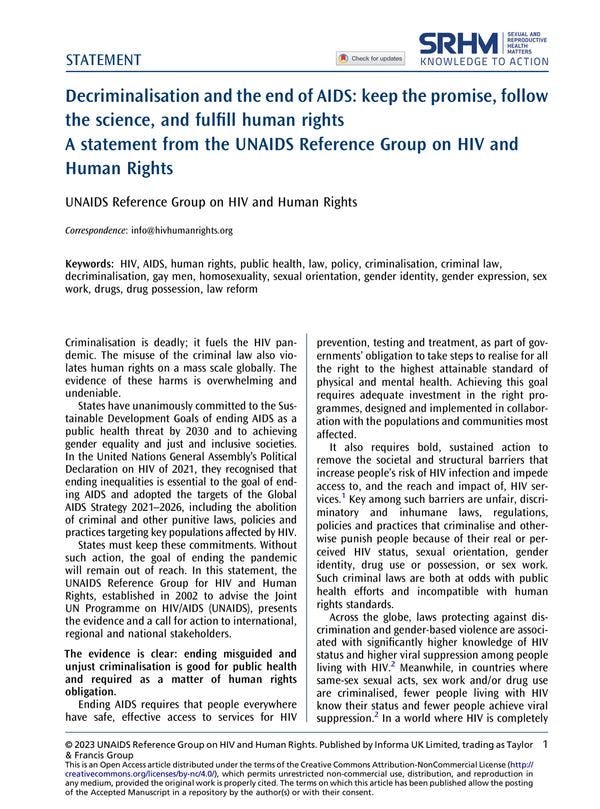Descriminalización y fin del sida: mantener la promesa, seguir la ciencia y cumplir los derechos humanos