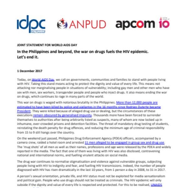 In the Philippines and beyond, the war on drugs fuels the HIV epidemic.  Let’s end it.