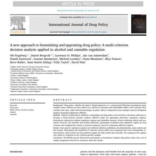 Une nouvelle approche pour formuler et évaluer les politiques des drogues : une analyse décisionnelle multicritères appliquée à la régulation de l’alcool et du cannabis