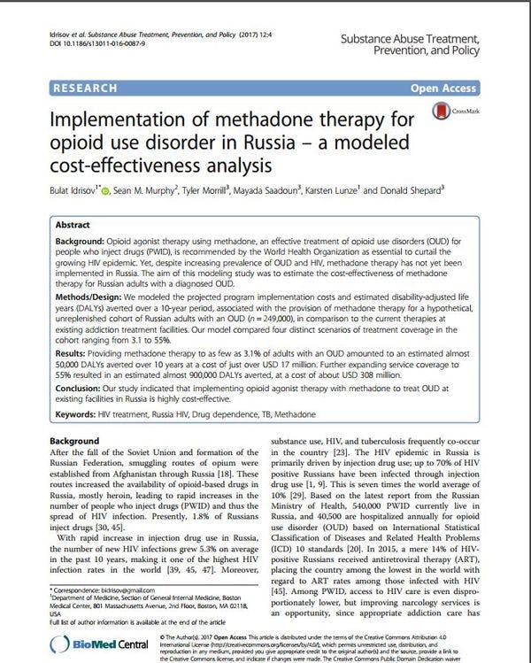 Mise en œuvre de la thérapie à base de méthadone pour les troubles liés à l’usage d’opiacés en Russie