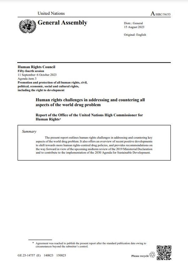 Défis en matière de droits humains pour aborder et contrer tous les aspects du problème mondial lié aux drogues - Rapport du Haut Commissariat des Nations Unies aux droits de l'homme