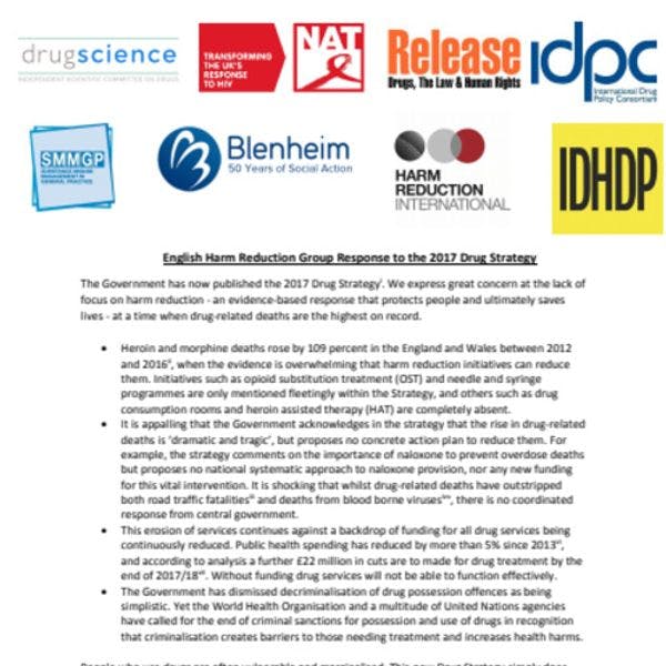 English Harm Reduction Group response to the 2017 UK Drug Strategy