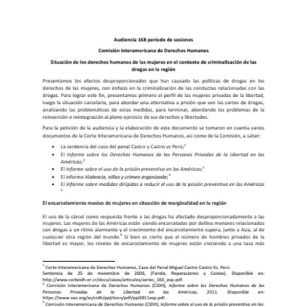 Equis expone situación de mujeres en prisión por delitos de drogas en América Latina ante la Comisión Interamericana de Derechos Humanos