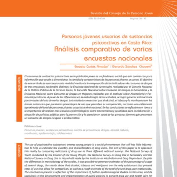 Personas jóvenes usuarias de sustancias psicoactivas en Costa Rica: Análisis comparativo de varias encuestas nacionales