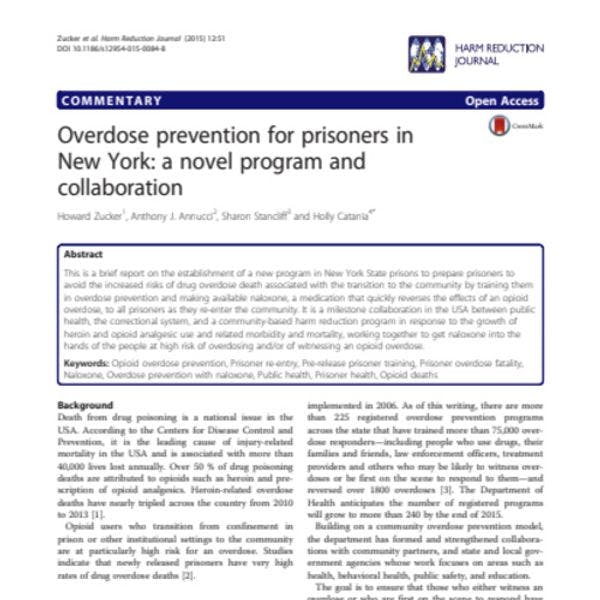 Overdose prevention for prisoners in New York: A novel programme and collaboration 