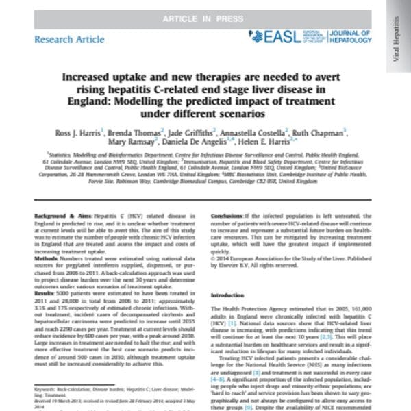 Increased uptake and new therapies needed to avert rising hepatitis C-related liver disease in England