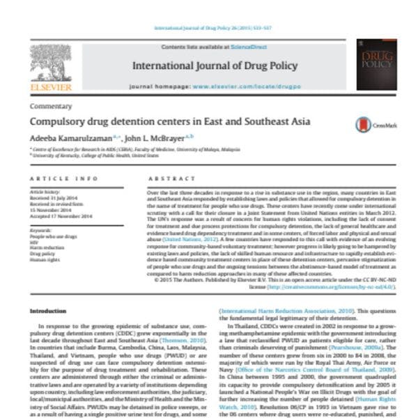 Compulsory drug detention centers in East and Southeast Asia