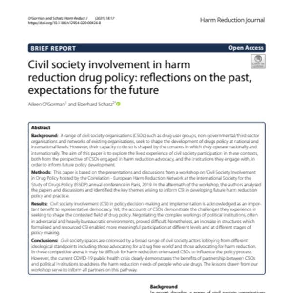 Participación de la sociedad civil en políticas de drogas referidas a reducción de daños: reflexiones sobre el pasado, expectativas para el futuro