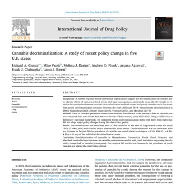 Cannabis decriminalization: A study of recent policy change in five U.S. states