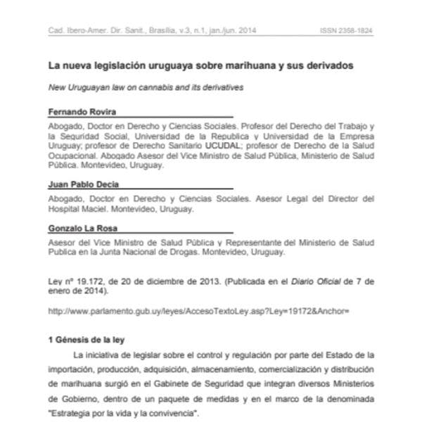 La nueva legislación uruguaya sobre marihuana y sus derivados