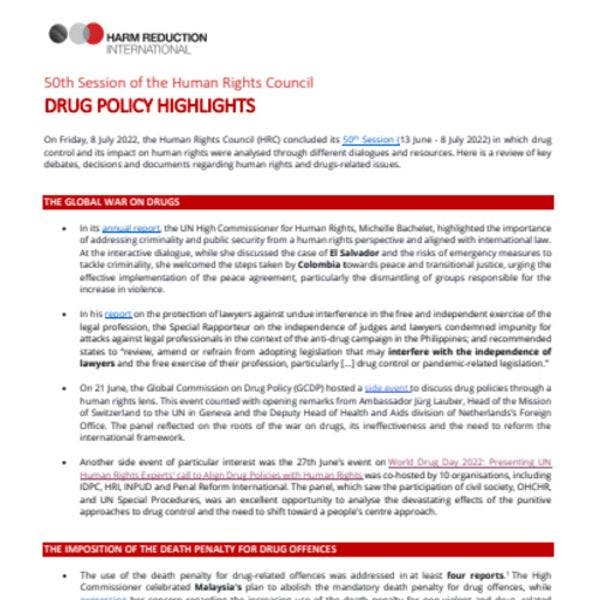 50ème session du Conseil des droits de l'homme : Points importants pour les politiques en matière de drogues