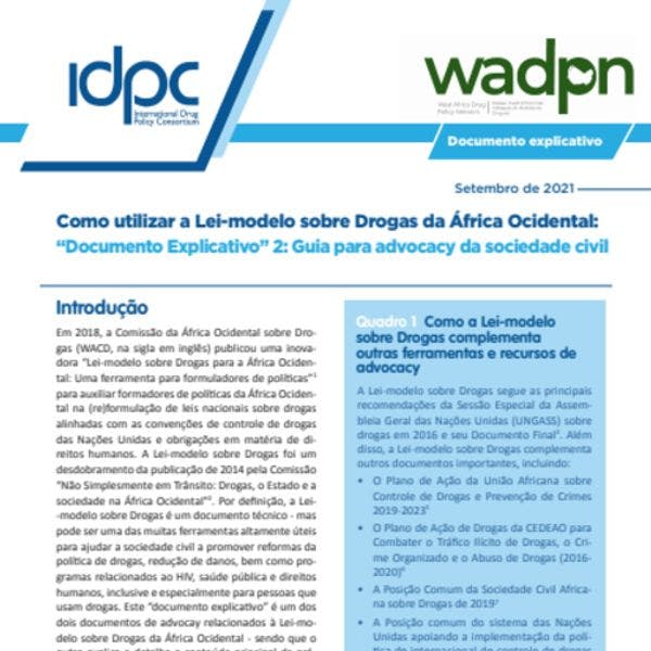 Como‌ ‌utilizar‌ ‌a‌ ‌Lei-modelo‌ ‌sobre‌ ‌drogas‌ ‌da‌ ‌África‌ ‌Ocidental:‌ ‌“Documento Explicativo” 2: Guia para advocacy da sociedade civil