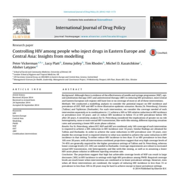 Controlling HIV among people who inject drugs in Eastern Europe and Central Asia: Insights from modelling