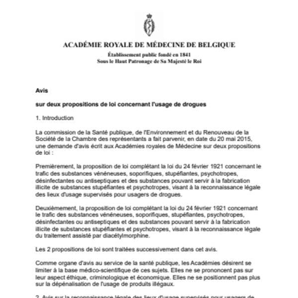 L’Académie Royale de Médecine favorable aux Salles de consommation à moindre risque (SCMR) et à la diacétylmorphine (DAM)