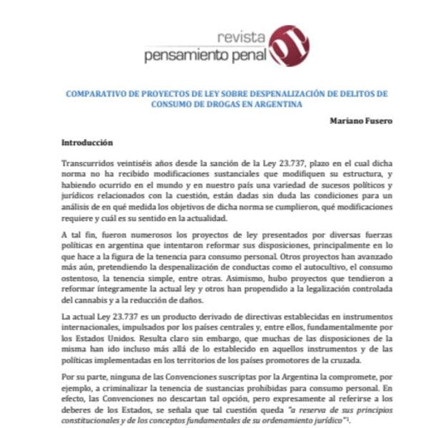 Comparativo de proyectos de ley sobre despenalización de delitos de consumo de drogas en Argentina