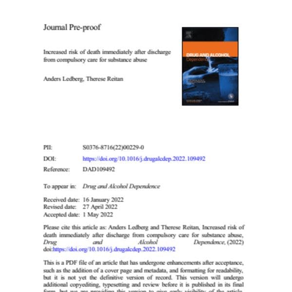 Increased risk of death immediately after discharge from compulsory care in relation to drug use