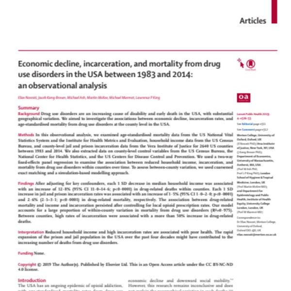 Déclin économique, emprisonnement et mortalité due aux troubles liés aux drogues aux États-Unis entre 1993 et 2014 : analyse par observation