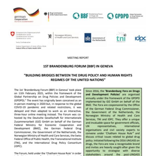 1st Brandenburg Forum (BBF) in Geneva "Building bridges between the drug policy and human rights regimes of the United Nations"