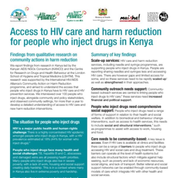 Access to HIV care and harm reduction for PWID in Kenya