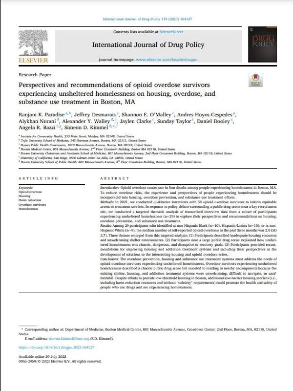 Perspectivas y recomendaciones sobre alojamiento, sobredosis y tratamiento del consumo de sustancias, brindadas por sobrevivientes de sobredosis de opiáceos que viven en situación de calle