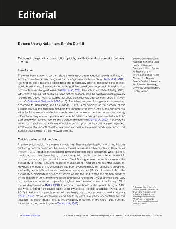 Frictions dans le contrôle des drogues : opioïdes de prescription, prohibition et cultures de la consommation en Afrique