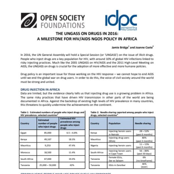 The UNGASS on drugs in 2016: A milestone for HIV/AIDS NGOs policy in Africa