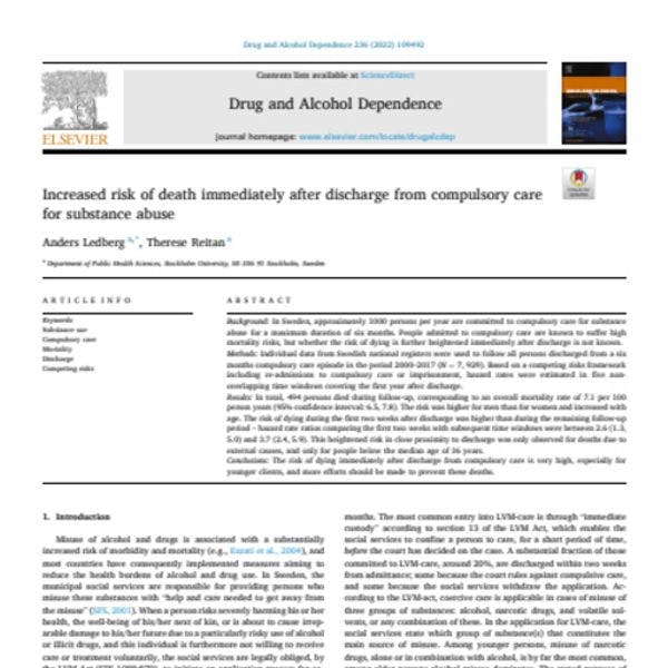 Increased risk of death immediately after discharge from compulsory care for substance abuse