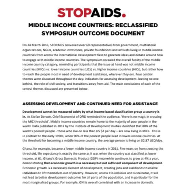 Middle income countries: reclassified symposium outcome document