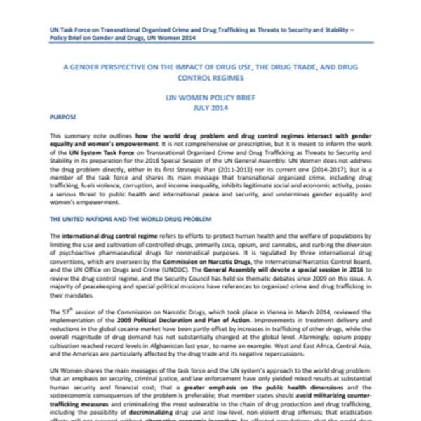 Una perspectiva de género sobre el impacto del uso, el comercio y los regímenes de control de drogas