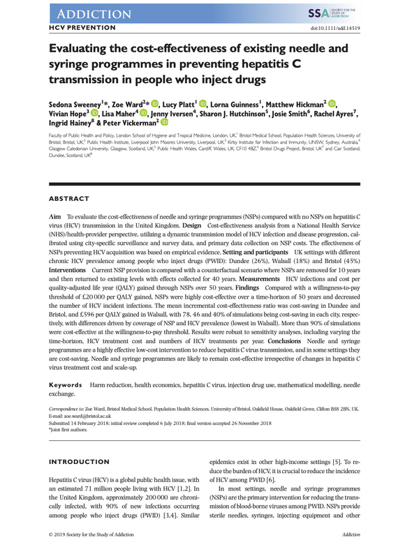 Evaluación de la relación entre coste y eficacia de los programas existentes de agujas y jeringas para prevenir la transmisión de la hepatitis C entre personas que se inyectan drogas