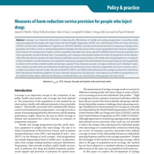 Measures of harm reduction service provision for people who inject drugs