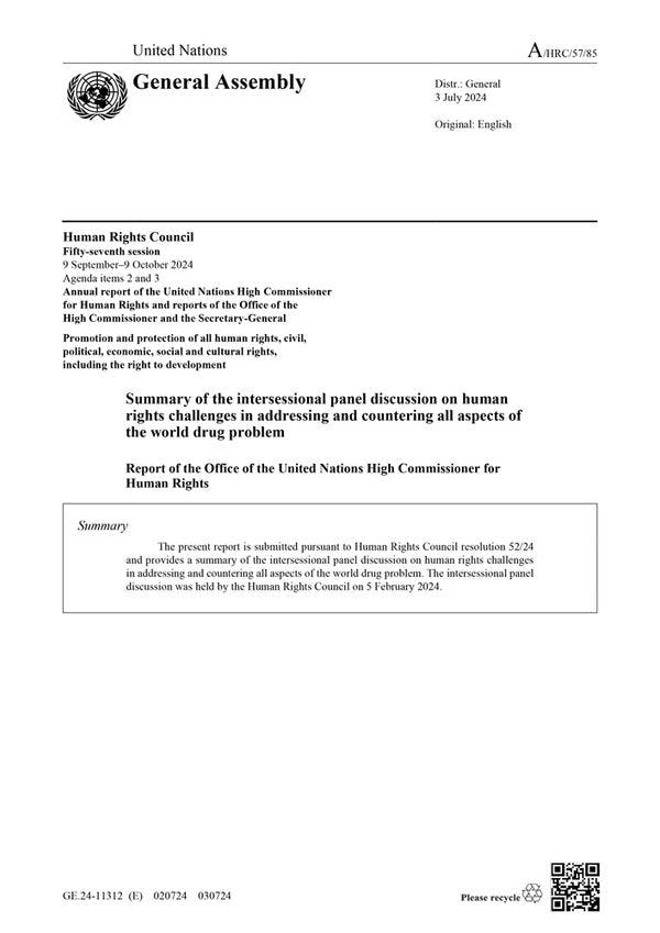 Resumen de la discusión del panel intersesional sobre los desafíos de los derechos humanos al abordar y contrarrestar todos los aspectos del problema mundial de las drogas - Informe del ACNUDH 