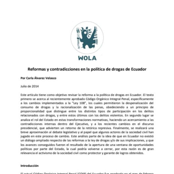 Reformas y contradicciones en la política de drogas en Ecuador