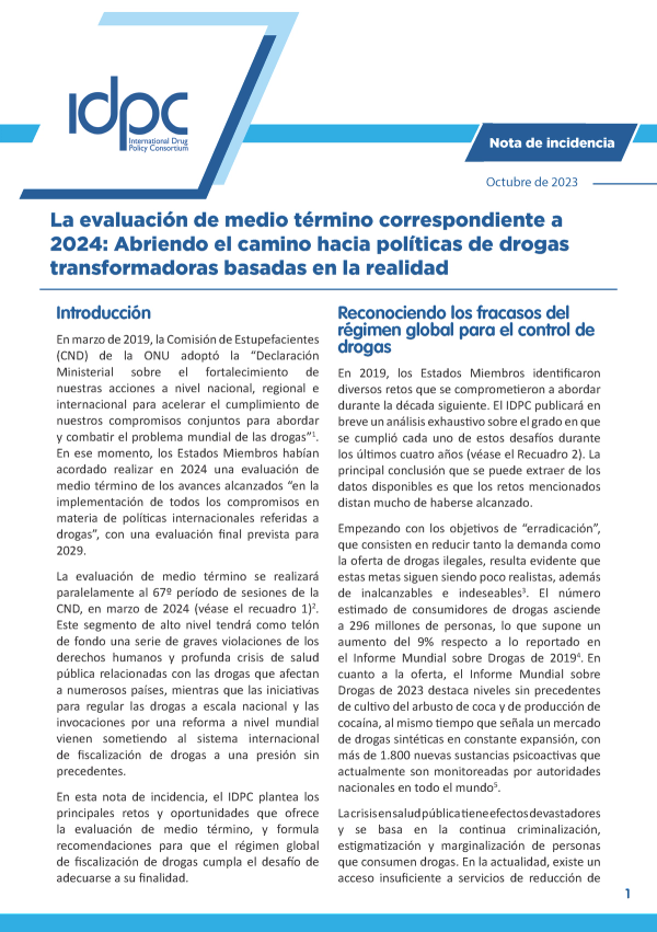 La evaluación de medio término correspondiente a 2024: Abriendo el camino hacia políticas de drogas transformadoras basadas en la realidad