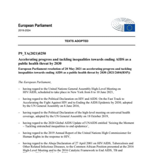 Acelerando el progreso y enfrentando desigualdades para acabar con el SIDA como amenaza a la salud pública para el año 2030