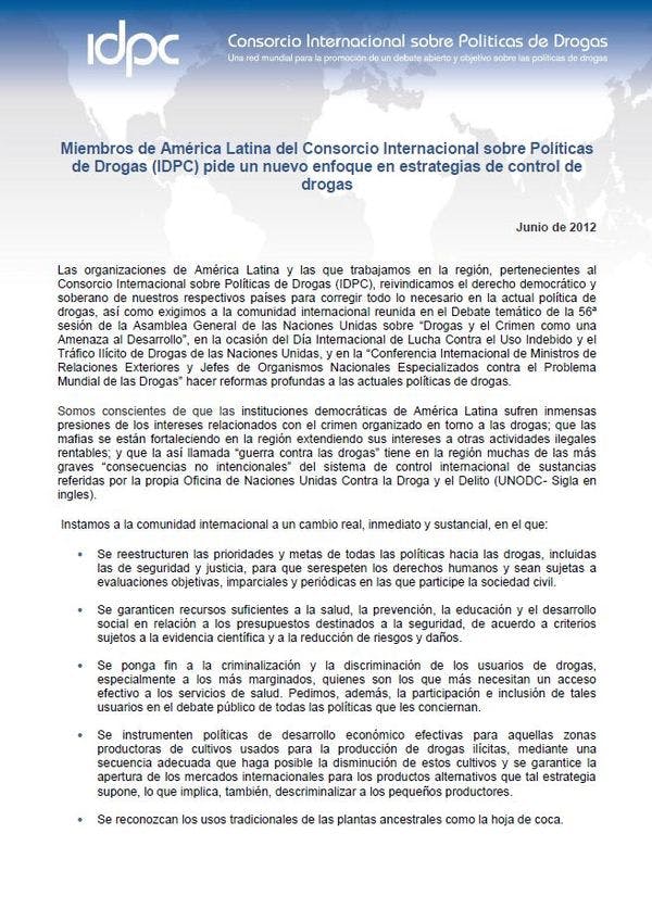 Miembros de América Latina del IDPC piden un nuevo enfoque en estrategias de control de drogas