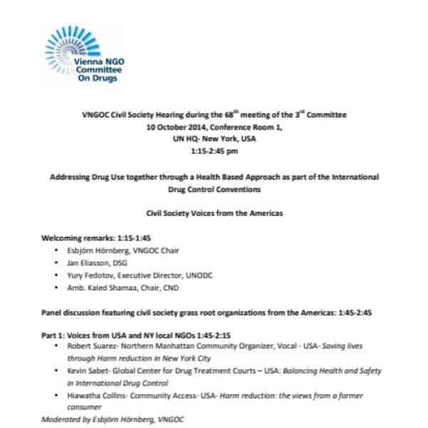 Addressing drug use together through a health-based approach as part of the international drug control conventions: Civil society voices from the Americas