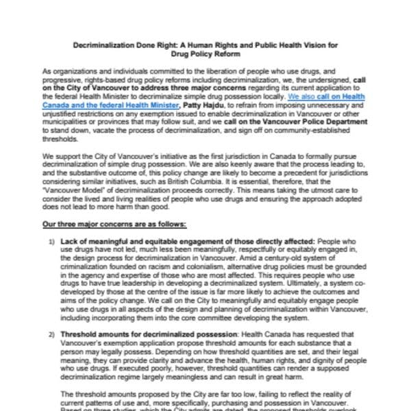 La décriminalisation bien faite : Une vision axée sur les droits humains et la santé publique pour la réforme des politiques des drogues