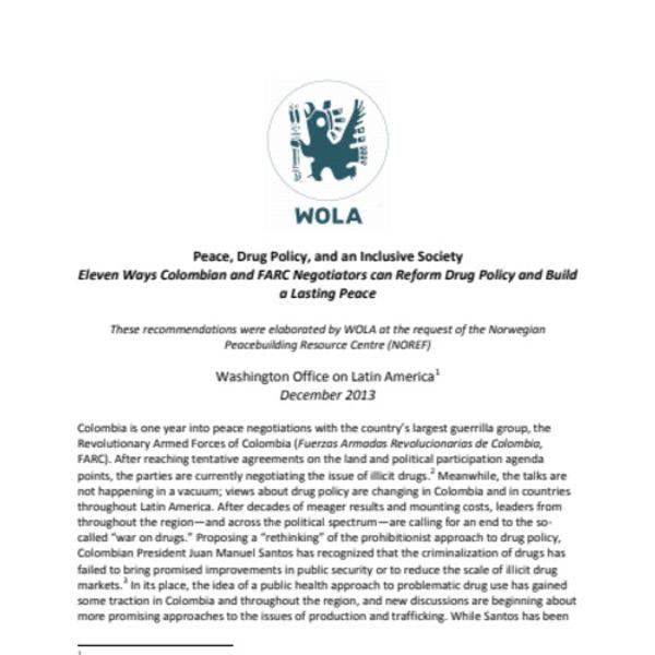 Paz, políticas sobre drogas y una sociedad incluyente
