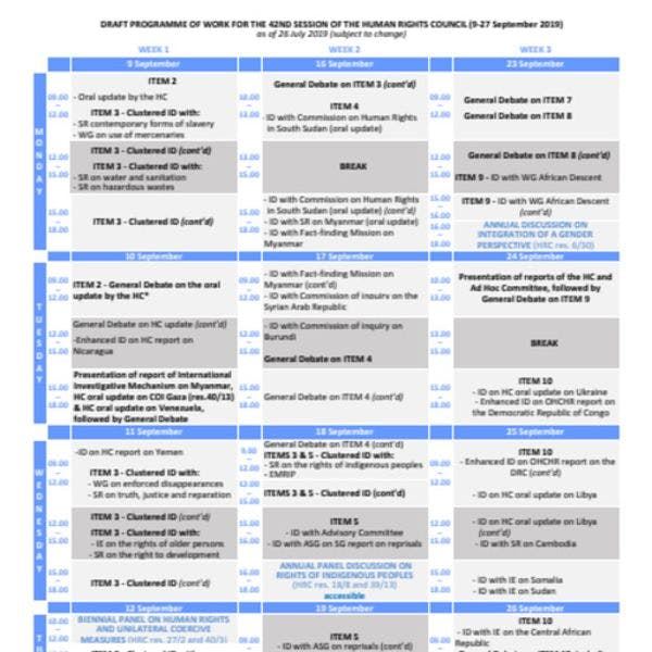 42ème session du Conseil des Droits Humains