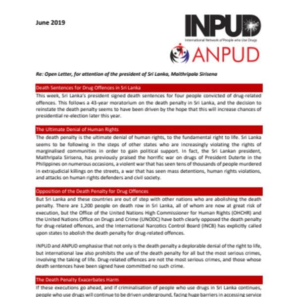 Carta abierta: Condenas a muerte por delitos de drogas en Sri Lanka