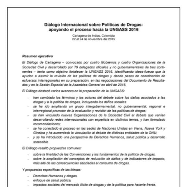 Diálogo internacional sobre políticas de drogas: Apoyando el proceso hacia la UNGASS 2016