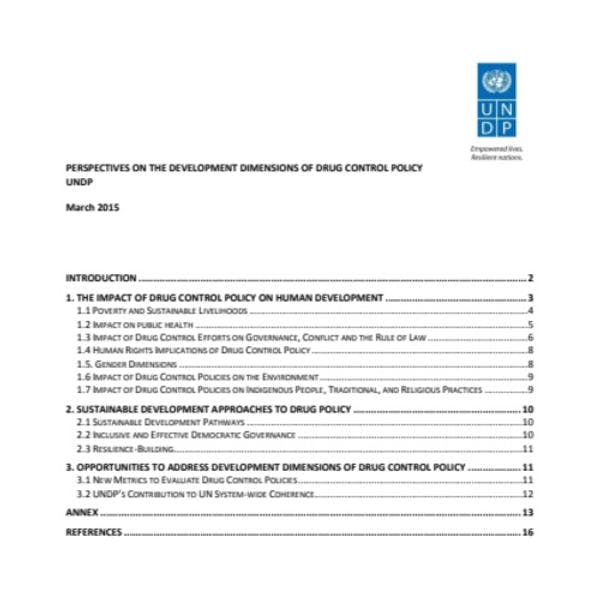 PNUD: Perspectivas sobre dimensiones de desarrollo de las políticas para el control de drogas 