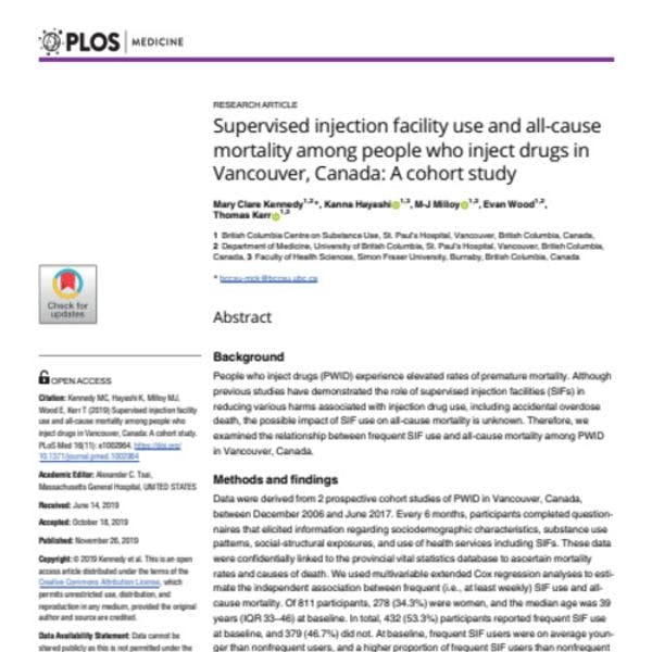 Supervised injection facility use and all-cause mortality among people who inject drugs in Vancouver, Canada: A cohort study