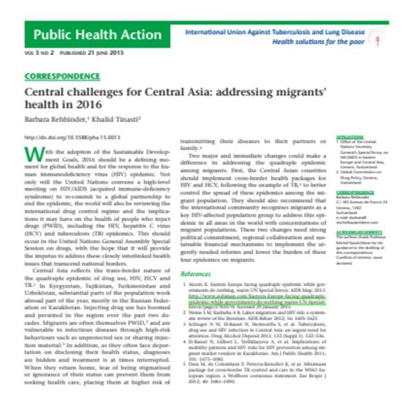 Défis centraux pour l’Asie Centrale : Résoudre le problème de la santé des migrants en 2016