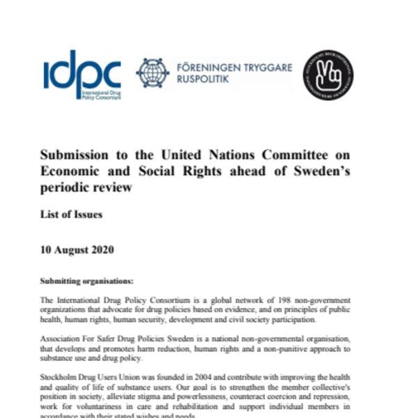 Presentación al Comité de Derechos Económicos y Sociales de las Naciones Unidas antes del examen periódico de Suecia